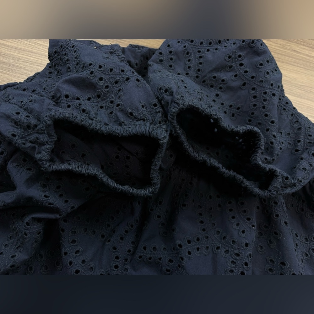 Time and Tru Women's Eyelet Dress with Puff Sleeves, Size XL Navy - Picture 7 of 11